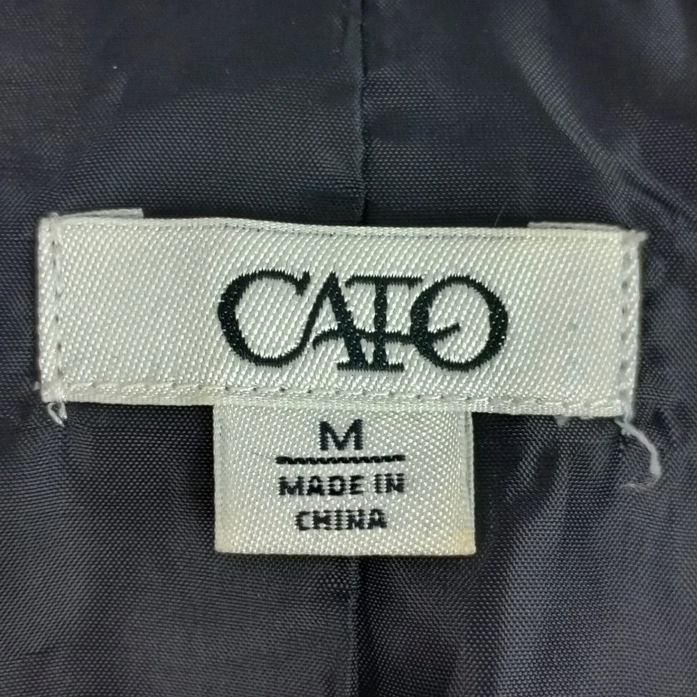 Cato Womens M Black White Ruched Sleeve Houndstooth Career Blazer Jacket
